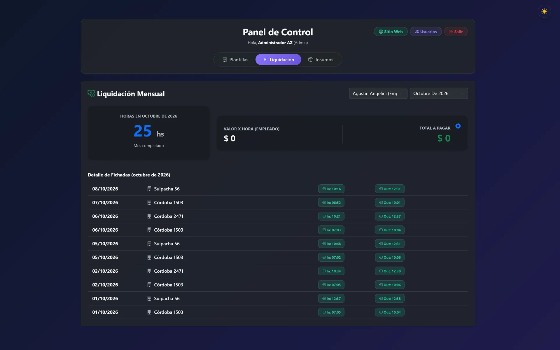 Liquidación automática de sueldos por horas verificadas