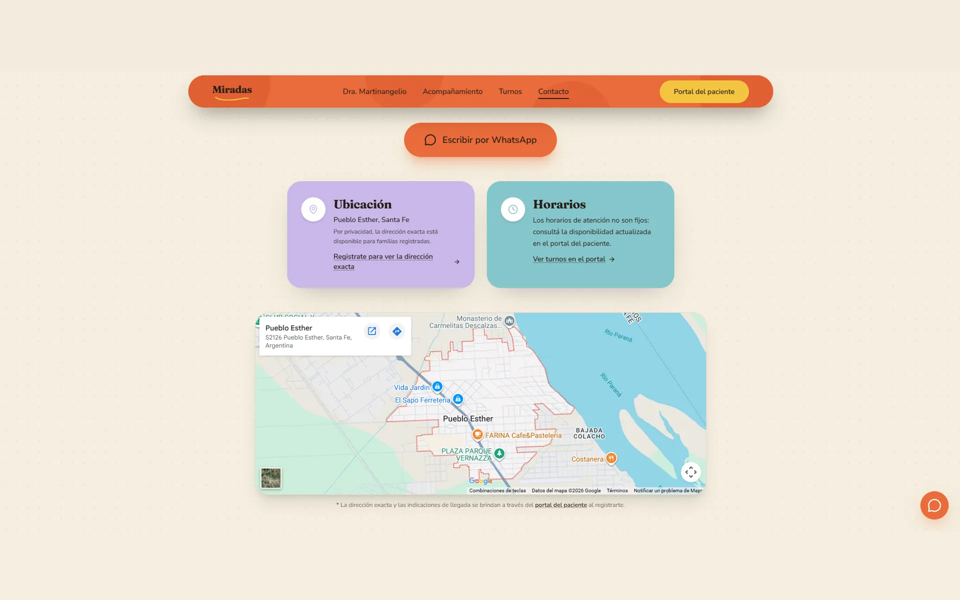 El mapa del consultorio y los datos de contacto, al final del recorrido